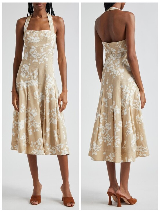 Veronica Beard Dresses & Skirts - Veronica Beard Amalia Khaki & White Floral Cotton Blend Halter Dress